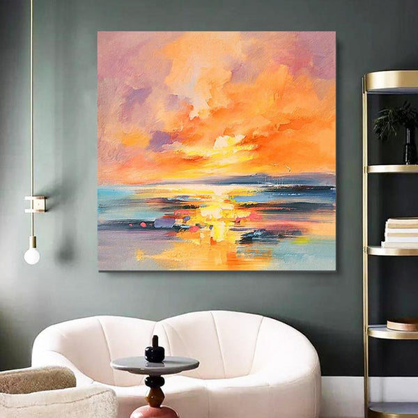 Sunrise Painting, Large Landscape Painting for Living Room, Abstract Landscape Painting, Hand Painted Art, Bedroom Wall Art Ideas, Modern Paintings for Dining Room-LargePaintingArt.com