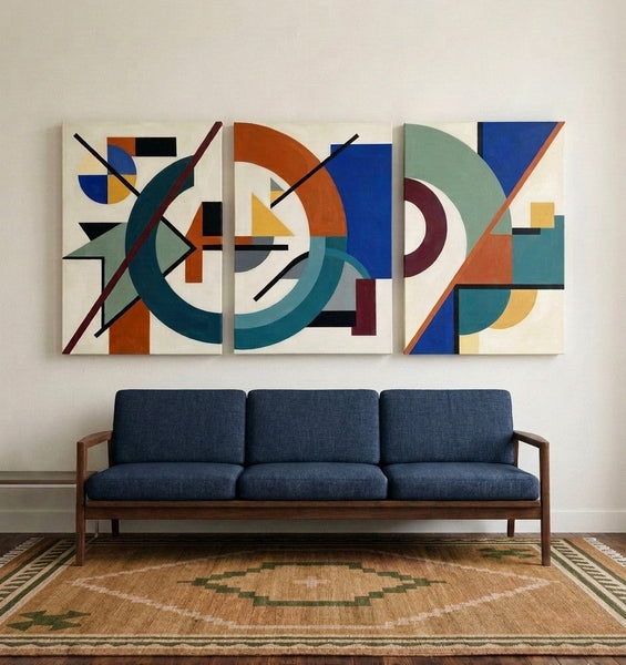 Abstract Acrylic Painting, Large Paintings for Living Room, Multi Panel Canvas Artwork, Geometric Modern Wall Art-LargePaintingArt.com
