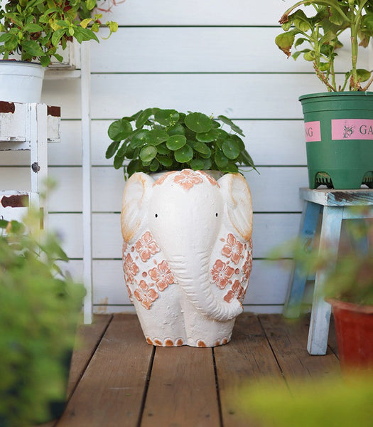 Oversized Modern Garden Flower Pot, Extra Large Elephant Garden Flowerpots, Animal Statue for Garden Ornaments, Resin Statue for Garden, Villa Outdoor Garden Flower Pots-LargePaintingArt.com