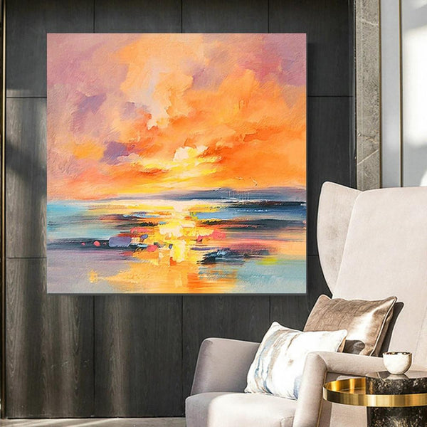 Sunrise Painting, Large Landscape Painting for Living Room, Abstract Landscape Painting, Hand Painted Art, Bedroom Wall Art Ideas, Modern Paintings for Dining Room-LargePaintingArt.com