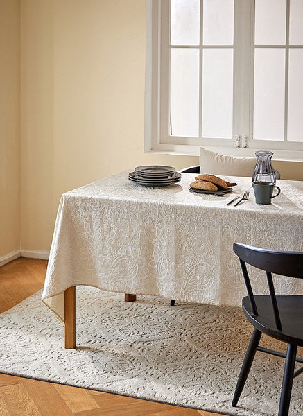 Simple Modern Rectangle Tablecloth for Dining Room Table, Cotton and Linen Flower Pattern Table Covers for Round Table, Square Tablecloth for Kitchen-LargePaintingArt.com