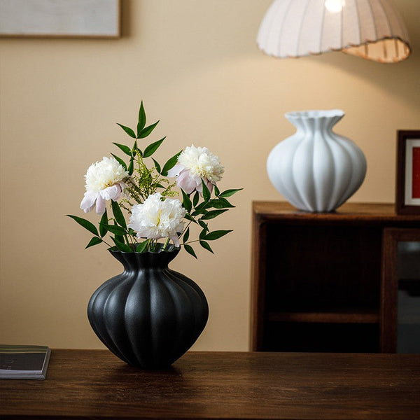 Handmade Water Holding Flower Vases, Modern Black Flower Vase Centerpiece on Table, Porcelain Flower Vases, Ceramic Bouquet Vases-LargePaintingArt.com