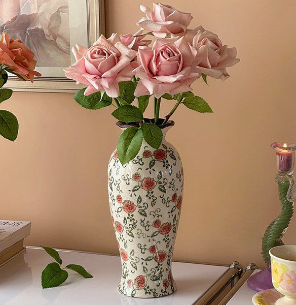 Rustic Porcelain Flower Vases, Handmade Water Holding Flower Vases, Ceramic Bouquet Vases, Tall Flower Vases on Table-LargePaintingArt.com