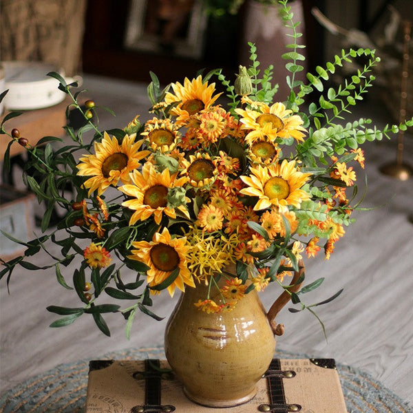Large Bunch of Yellow Sunflowers, Unique Floral Arrangement for Home Decoration, Table Centerpiece, Real Touch Artificial Flowers for Living Room-LargePaintingArt.com