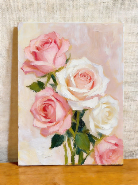 Hand Painted Canvas Art, A Bunch of Pink Rose Flowers, Original Oil Paintings, Original Flower Paintings, Small Canvas Artwork-LargePaintingArt.com
