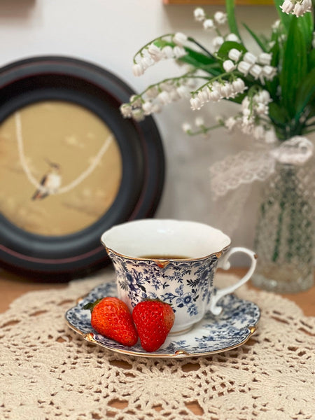 French Style China Porcelain Tea Cup Saucer Set, 7.8 oz Tea Cup and Saucers, Royal Ceramic Cups, Elegant Vintage Ceramic Coffee Cups for Traditional Afternoon Tea-LargePaintingArt.com