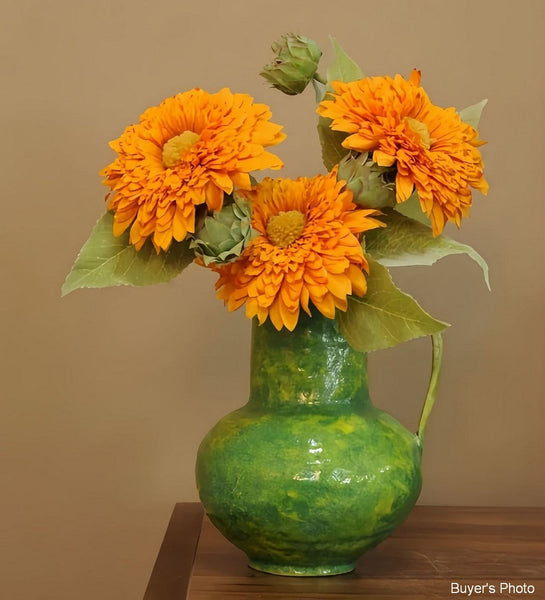 Modern Pottery Flower Vases, Handmade Water Holding Flower Vases, Pottery Bud Vases, Large Green Flower Vases on Table, Centerpiece on Dining Table-LargePaintingArt.com