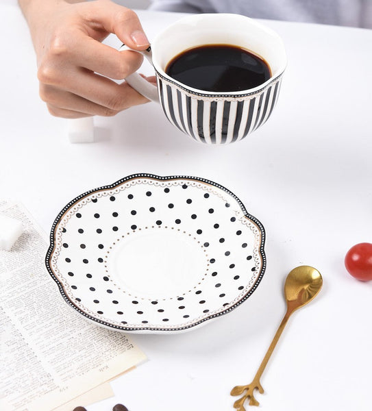 Creative Porcelain Tea Cup Saucer Set, Elegant Modern Ceramic Coffee Cups, Unique Porcelain Cup and Saucer, Afternoon British Tea Cups-LargePaintingArt.com