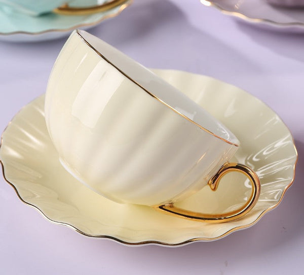 French Style Tea Cups and Saucers in Gift Box as Birthday Gift, Elegant Macaroon Ceramic Coffee Cups, Creative Bone China Porcelain Tea Cup Set, Beautiful British Tea Cups-LargePaintingArt.com