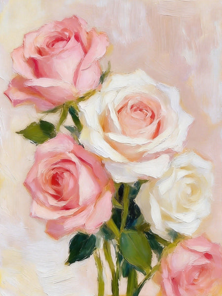 Hand Painted Canvas Art, A Bunch of Pink Rose Flowers, Original Oil Paintings, Original Flower Paintings, Small Canvas Artwork-LargePaintingArt.com