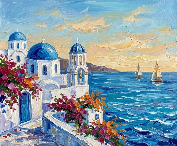 Small Art on Canvas, The Scenery of the Aegean Sea, Hand Painted Canvas Art, Original Acrylic Paintings, Impasto Artwork, Heavy Texture Painting, Original Seascape Art