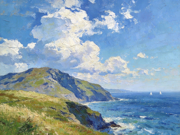 Sunlit Cliffs Over the Sea, Hand Painted Canvas Art, On Canvas Small Paintings, Landscape Wall Art Paintings, Original Oil Paintings, Small Landscape Paintings-LargePaintingArt.com