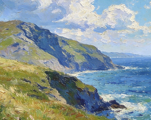 Sunlit Cliffs Over the Sea, Hand Painted Canvas Art, On Canvas Small Paintings, Landscape Wall Art Paintings, Original Oil Paintings, Small Landscape Paintings-LargePaintingArt.com