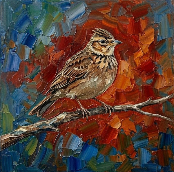 Hand Painted Canvas Art, Lark Bird Painting, Ready to Hang Artwork, Acrylic Art on Canvas, Heavy Texture Artwork, Impasto Paintings, Original Small Paintings