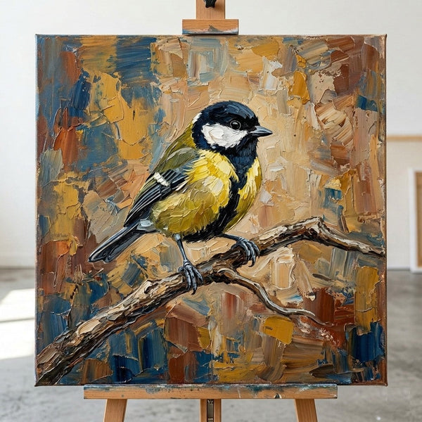Chickadee Bird Painting, Heavy Texture Painting, Ready to Hang Painting, Impasto Artwork, Original Acrylic Paintings, Hand Painted Canvas Art, Small Art on Canvas-LargePaintingArt.com