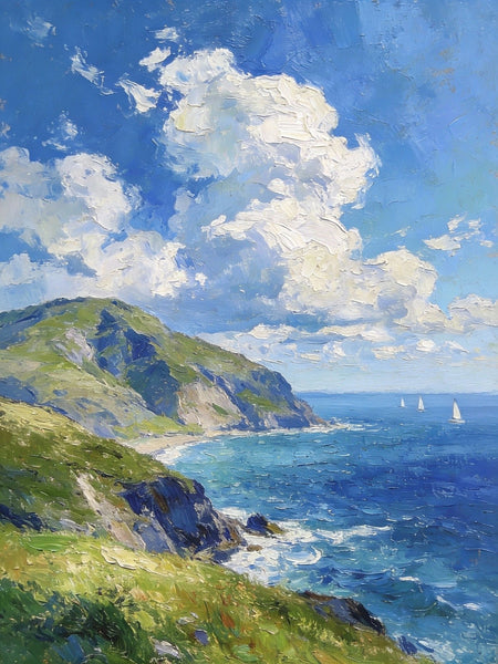 Landscape Small Paintings, Coastal Seascape, Waves, Sky, and Shoreline, Original Artwork Small Paintings, Hand Painted Wall Art, Heavy Texture Oil Paintings, Small Paintings on Canvas-LargePaintingArt.com