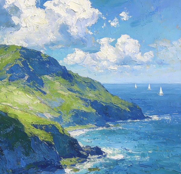 Landscape Small Paintings, Coastal Seascape, Waves, Sky, and Shoreline, Original Artwork Small Paintings, Hand Painted Wall Art, Heavy Texture Oil Paintings, Small Paintings on Canvas-LargePaintingArt.com