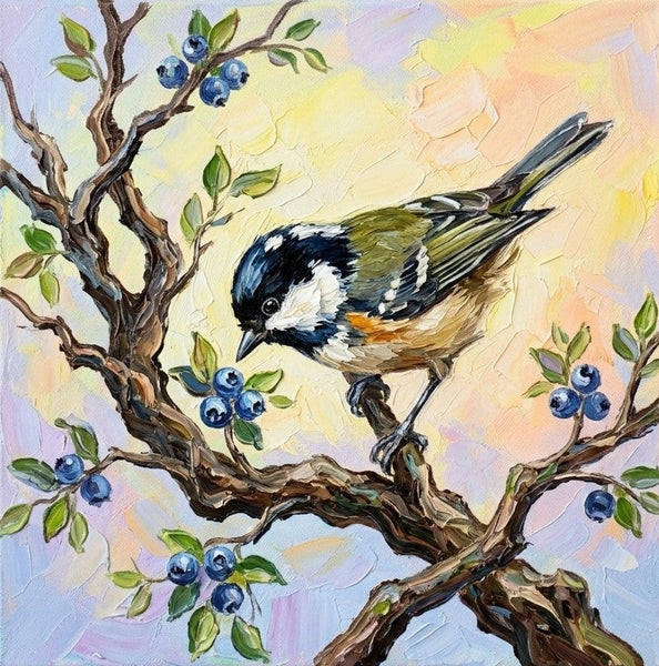 Titmice Bird Painting, Hand Painted Canvas Art, Small Art on Canvas, Original Acrylic Paintings, Impasto Artwork, Heavy Texture Painting, Ready to Hang