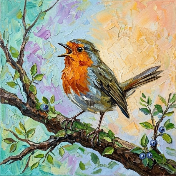 Original Acrylic Paintings, Impasto Artwork, Abstract Robin Bird Painting, Hand Painted Canvas Art, Small Art on Canvas, Heavy Texture Painting, Ready to Hang