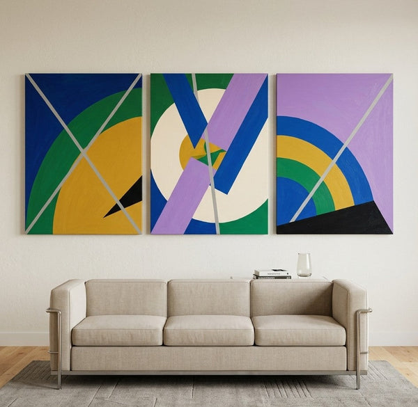 Multi Panel Canvas Art, Geometric Pattern Contemporary Artwork, Abstract Paintings for Modern Living Room-LargePaintingArt.com