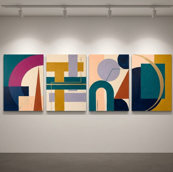 Modern Paintings for Living Room, Geometric Contemporary Art, Original Abstract Art, Multi Panel Canvas Paintings-LargePaintingArt.com