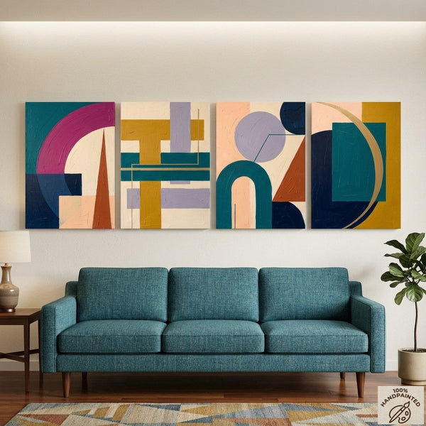 Modern Paintings for Living Room, Geometric Contemporary Art, Original Abstract Art, Multi Panel Canvas Paintings-LargePaintingArt.com