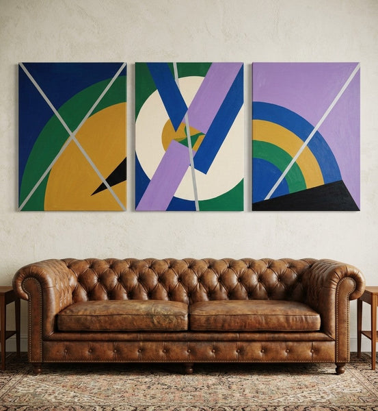 Multi Panel Canvas Art, Geometric Pattern Contemporary Artwork, Abstract Paintings for Modern Living Room-LargePaintingArt.com