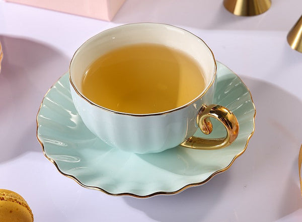 Beautiful British Tea Cups, Creative Porcelain Tea Cup Saucer Set of 2 Cups, Elegant Macaroon Ceramic Coffee Cups, 6.8 oz Tea Cup and Saucer in Gift Box as Birthday Gift-LargePaintingArt.com