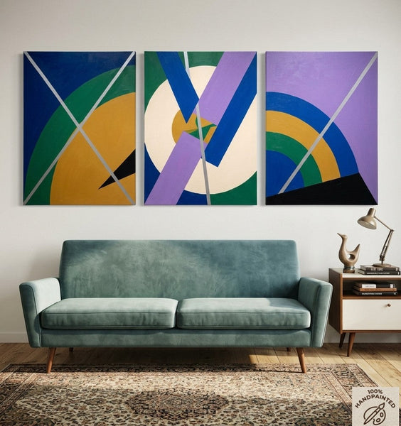 Multi Panel Canvas Art, Geometric Pattern Contemporary Artwork, Abstract Paintings for Modern Living Room-LargePaintingArt.com