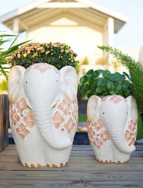 Villa Outdoor Garden Flower Pots, Oversized Modern Garden Flower Pot, Extra Large Elephant Garden Flowerpots, Animal Statue for Garden Ornaments, Resin Statue for Garden-LargePaintingArt.com