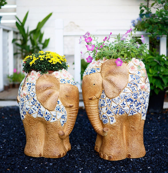 Modern Outdoor Garden Flower Pots, Extra Large Elephant Garden Flowerpots, Oversized Garden Flower Pot, Animal Statue for Garden Ornaments, Large Resin Statue for Garden-LargePaintingArt.com