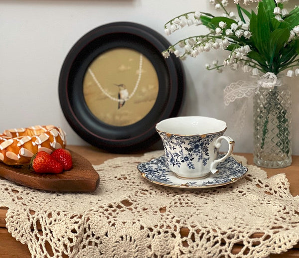 French Style China Porcelain Tea Cup Saucer Set, 7.8 oz Tea Cup and Saucers, Royal Ceramic Cups, Elegant Vintage Ceramic Coffee Cups for Traditional Afternoon Tea-LargePaintingArt.com
