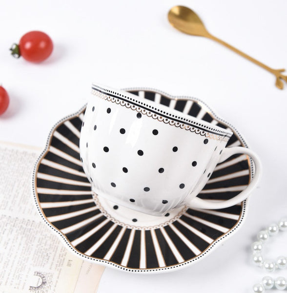 Unique Porcelain Cup and Saucer, Afternoon British Tea Cups, Creative Porcelain Tea Cup Saucer Set, Elegant Modern Ceramic Coffee Cups-LargePaintingArt.com
