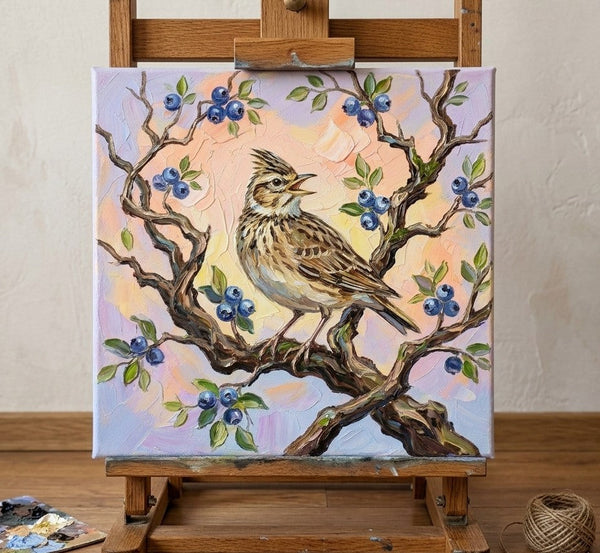 Original Small Paintings, Lark Bird Painting, Ready to Hang Artwork, Acrylic Art on Canvas, Heavy Texture Artwork, Impasto Paintings, Hand Painted Canvas Art