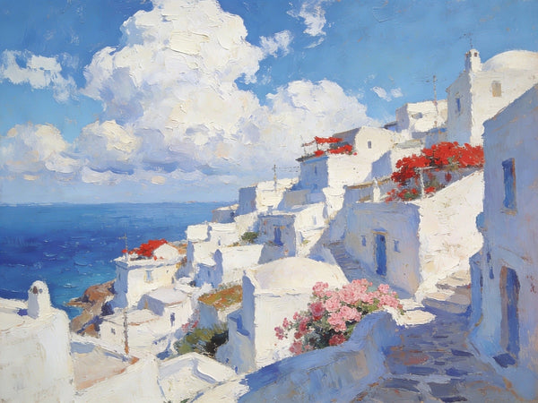 Original Canvas Paintings, The Serene Aegean Seascape, Small Paintings on Canvas, Heavy Texture Wall Art, Landscape Oil Paintings, Hand Painted Canvas Art-LargePaintingArt.com