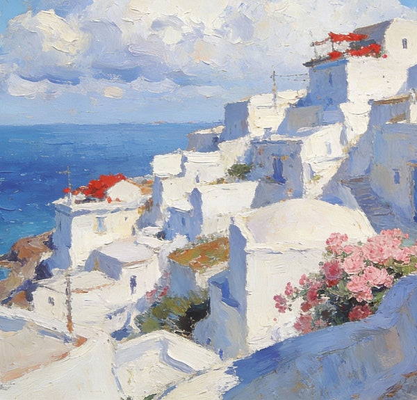 Original Canvas Paintings, The Serene Aegean Seascape, Small Paintings on Canvas, Heavy Texture Wall Art, Landscape Oil Paintings, Hand Painted Canvas Art-LargePaintingArt.com