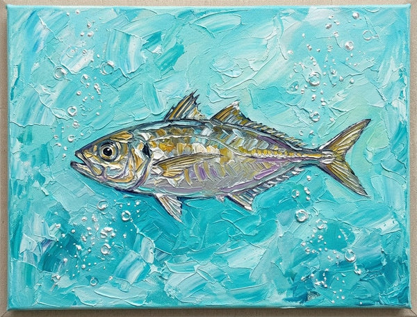 Small Art on Canvas, Ready to Hang Artwork, Tuna Fish Painting, Original Acrylic Paintings, Heavy Texture Painting, Impasto Artwork, Hand Painted Canvas Art