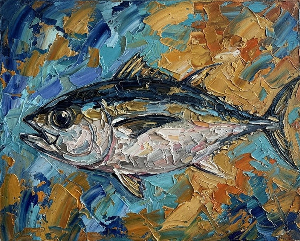 Original Acrylic Paintings, Ready to Hang Artwork, Bigeye Tuna Fish Painting, Small Art on Canvas, Heavy Texture Painting, Impasto Artwork, Hand Painted Canvas Art