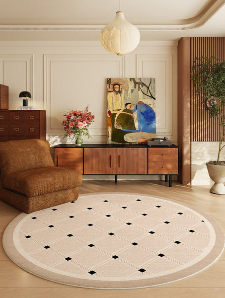 Bedroom Circular Modern Rugs, Mid Century Modern Rugs under Chairs, Geometric Round Rugs for Dining Room, Contemporary Modern Rugs-LargePaintingArt.com