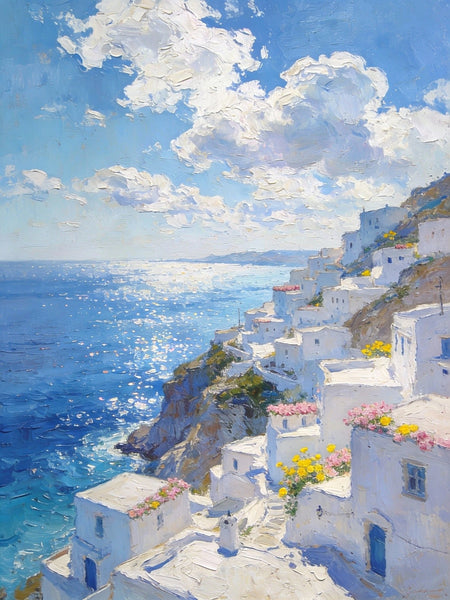 Small Original Paintings, A Peaceful Afternoon on the Aegean, Impasto Paintings, Small Oil Paintings, Small Wall Paintings, Landscape Artwork Canvas Paintings-LargePaintingArt.com
