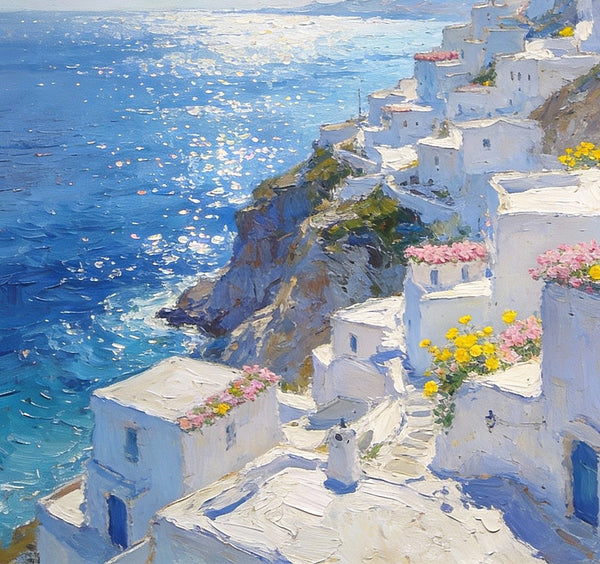 Small Original Paintings, A Peaceful Afternoon on the Aegean, Impasto Paintings, Small Oil Paintings, Small Wall Paintings, Landscape Artwork Canvas Paintings-LargePaintingArt.com