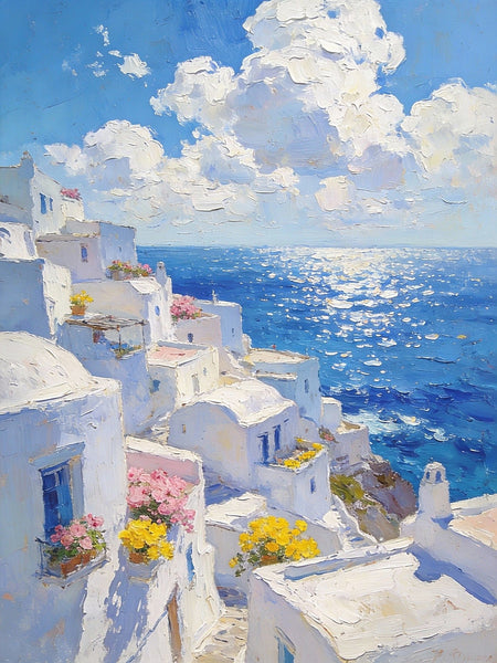 Aegean Summer - Infinite Azure, Seashore Beach Paintings, Small Landscape Oil Paintings, Original Small Paintings, Small Paintings on Canvas, Hand Painted Art-LargePaintingArt.com