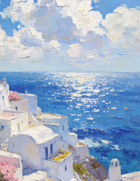 Aegean Summer - Infinite Azure, Seashore Beach Paintings, Small Landscape Oil Paintings, Original Small Paintings, Small Paintings on Canvas, Hand Painted Art-LargePaintingArt.com