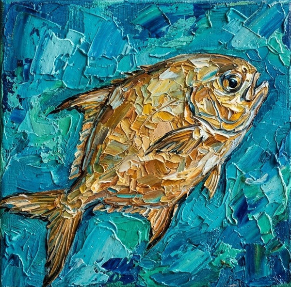 Hand Painted Canvas Art, Tuna Fish Painting, Original Acrylic Paintings, Small Art on Canvas, Heavy Texture Painting, Ready to Hang, Impasto Artwork