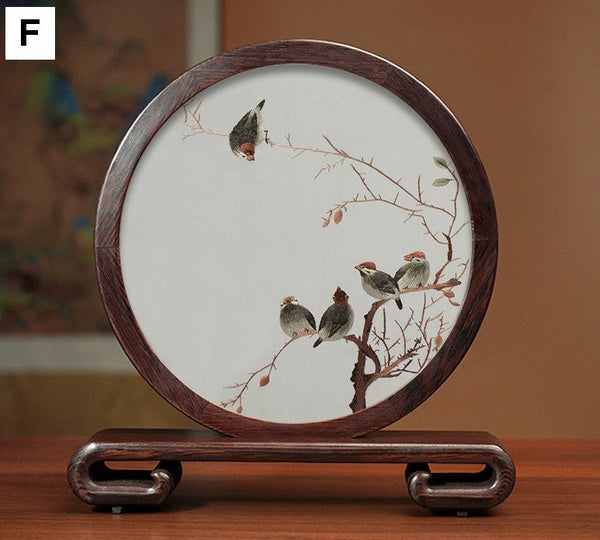 Creative Birthday Gift, Flower and Birds Embroidery Ornaments, Traditional Chinese Suzhou Silk Embroidered Ornament, Premium Souvenir, Exclusive Business Presents-LargePaintingArt.com