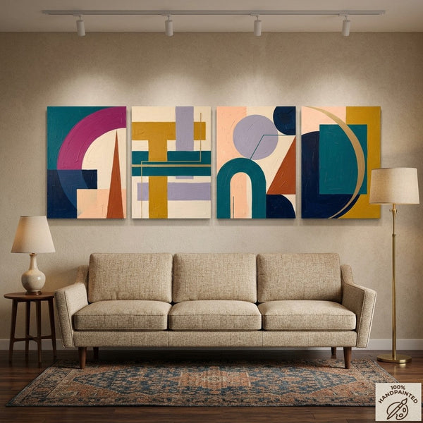 Modern Paintings for Living Room, Geometric Contemporary Art, Original Abstract Art, Multi Panel Canvas Paintings-LargePaintingArt.com