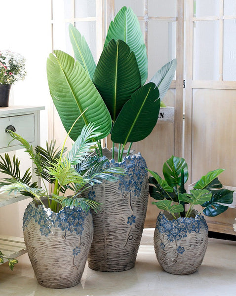 Modern Outdoor Garden Flower Pots, Extra Large Garden Flower Planters, Oversized Garden Flower Pot, Garden Ornaments, Large Resin Gardern Flower Planter-LargePaintingArt.com