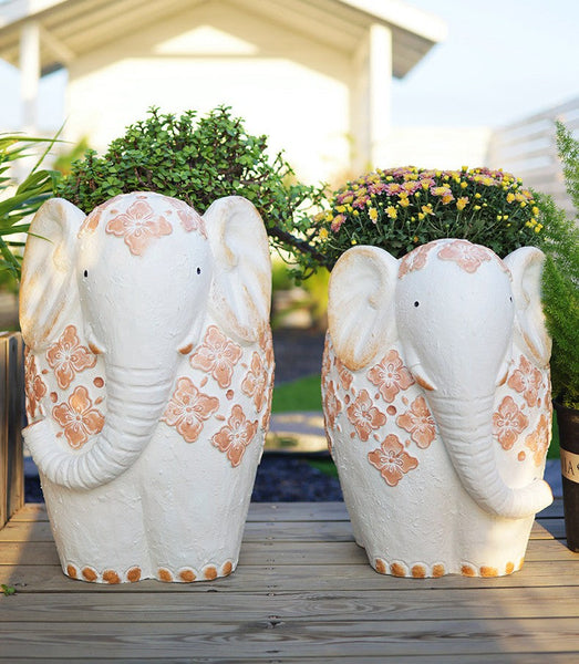 Villa Outdoor Garden Flower Pots, Oversized Modern Garden Flower Pot, Extra Large Elephant Garden Flowerpots, Animal Statue for Garden Ornaments, Resin Statue for Garden-LargePaintingArt.com