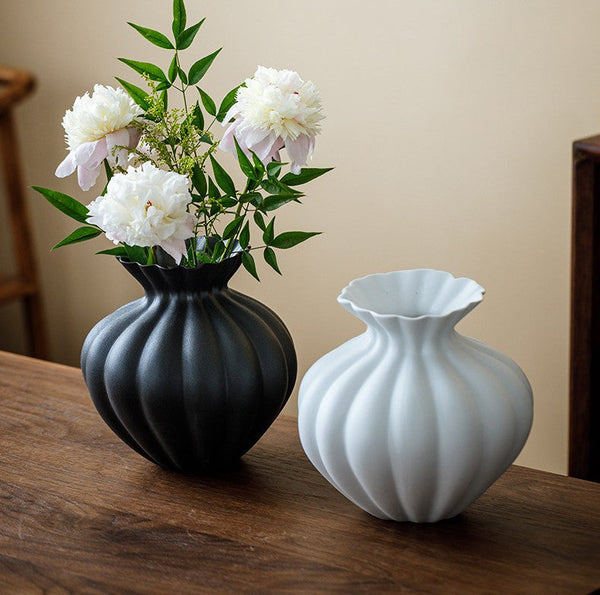 Handmade Water Holding Flower Vases, Modern Black Flower Vase Centerpiece on Table, Porcelain Flower Vases, Ceramic Bouquet Vases-LargePaintingArt.com