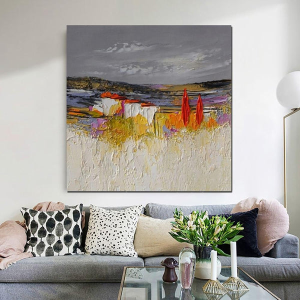 Large Landscape Painting for Bedroom, Abstract Landscape Painting, Heavy Texture Painting, Living Room Wall Art Ideas, Palette Knife Artwork-LargePaintingArt.com